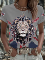 Women's UK Flag Lion Printed T-shirt