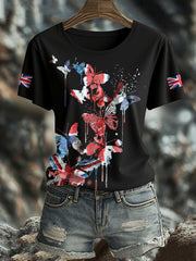 Women's UK Flag Butterfly Art Printed T-shirt