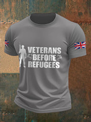 Men's UK Immigration Veterans Before Refugees Printed T-shirt