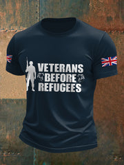 Men's UK Immigration Veterans Before Refugees Printed T-shirt