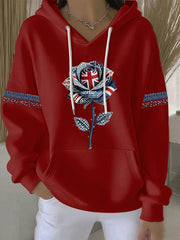 Women's British style imitation denim rhinestone hot-drill Print Casual Hoodie