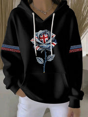 Women's British style imitation denim rhinestone hot-drill Print Casual Hoodie