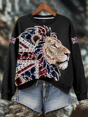 Women's British imitation diamond hot-drilling Print Sweatshirt