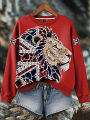 Women's British imitation diamond hot-drilling Print Sweatshirt