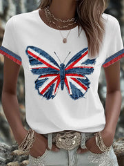 Women's British Faux Denim Printed T-shirt