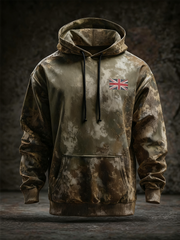 Men's British flag and camouflage pattern Printed Oversized Drop-Shoulder Hoodie with Pockets