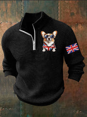 Men's Vintage England Flag Dog Printed Sweater