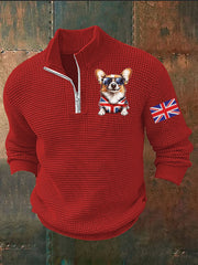 Men's Vintage England Flag Dog Printed Sweater