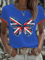 Women's British Faux Denim Printed T-shirt