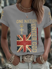 Women's One Nation Under God UK Flag Faith Printed T-Shirt