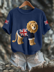 Women's Union Jack Lion Print Casual Tee