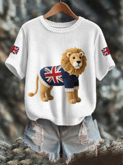 Women's Union Jack Lion Print Casual Tee