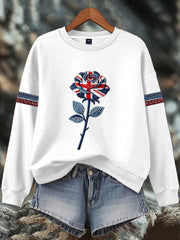 Women's British style imitation denim rhinestone hot-drill Print Sweatshirt