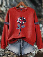 Women's British style imitation denim rhinestone hot-drill Print Sweatshirt