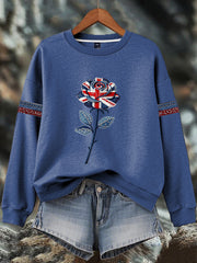 Women's British style imitation denim rhinestone hot-drill Print Sweatshirt
