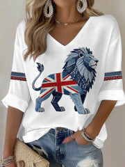 Women's British style imitation rhinestone hot-drilling Printed T-shirt