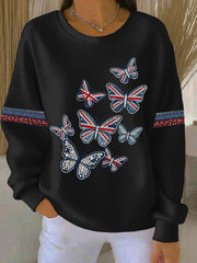 Women's British style imitation denim rhinestone hot-drill Print Casual Sweatshirt