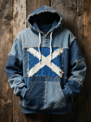 Unisex Scottish flag and patchwork style Printed Oversized Drop-Shoulder Hoodie with Pockets