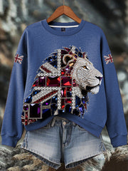 Women's British imitation diamond hot-drilling Print Sweatshirt