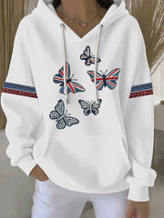 Women's British style imitation denim rhinestone hot-drill Print Casual Hoodie