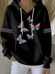 Women's British style imitation denim rhinestone hot-drill Print Casual Hoodie