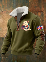 Men's Vintage England Flag Dog Printed Sweatshirt