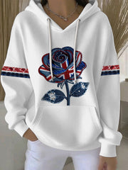 Women's British style imitation denim rhinestone hot-drill Print Casual Hoodie