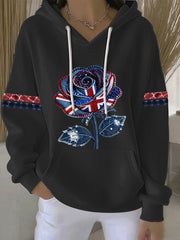 Women's British style imitation denim rhinestone hot-drill Print Casual Hoodie