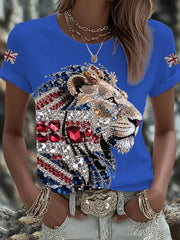 Women's British imitation diamond hot-drilling Printed T-shirt