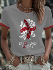 Women's England Rugby Lover Roses Printed T-shirt