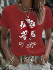 Women's England Rugby Lover Roses Printed T-shirt