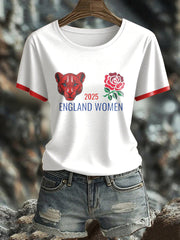 Women's England Rugby Lover Roses Printed T-shirt