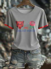Women's England Rugby Lover Roses Printed T-shirt