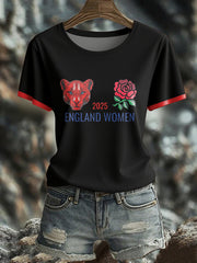 Women's England Rugby Lover Roses Printed T-shirt