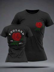Women's England Rugby Lover Roses Printed T-Shirt
