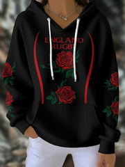 Women's England Rugby Lover Roses Printed Hoodie