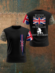 Men's We Stand For The Flag We Kneel For The Fallen Lest We Forget, UK Flag Camouflage Print Casual Tee