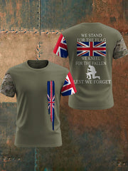 Men's We Stand For The Flag We Kneel For The Fallen Lest We Forget, UK Flag Camouflage Print Casual Tee