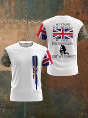 Men's We Stand For The Flag We Kneel For The Fallen Lest We Forget, UK Flag Camouflage Print Casual Tee