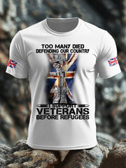 Men's UK Flag Immigration Veterans Before Refugees Printed T-shirt