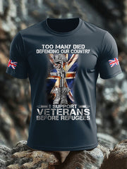 Men's UK Flag Immigration Veterans Before Refugees Printed T-shirt