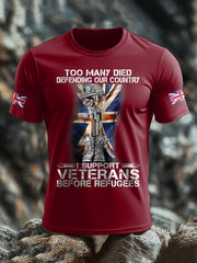 Men's UK Flag Immigration Veterans Before Refugees Printed T-shirt