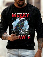 Men's Merry Christmas F-Caw-F Crow Print Crew Neck Sweatshirt