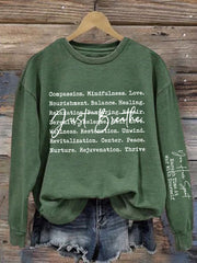 Women's Mental Health Just Breath Printed O-Neck Casual Loose Long Sleeve Sweatshirt