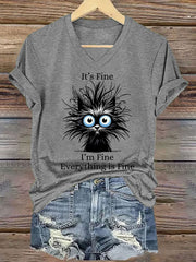 Women's It's Fine I'm Fine Everything Is Fine Casual V-Neck Tee