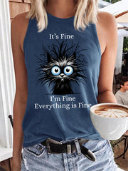 Women's Black Cat It's Fine I'm Fine Everything Is Fine Vest