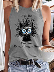 Women's Black Cat It's Fine I'm Fine Everything Is Fine Vest