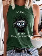 Women's Black Cat It's Fine I'm Fine Everything Is Fine Vest