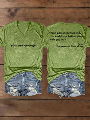 Women's Dear Person Behind Me, You Are Enough Mental Health Matters V-Neck Tee