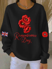 Women's 11th November Remembrance Day LEST WE'S FORGET Poppy Remembrance Ribbed Round-Neck Sweatshirt